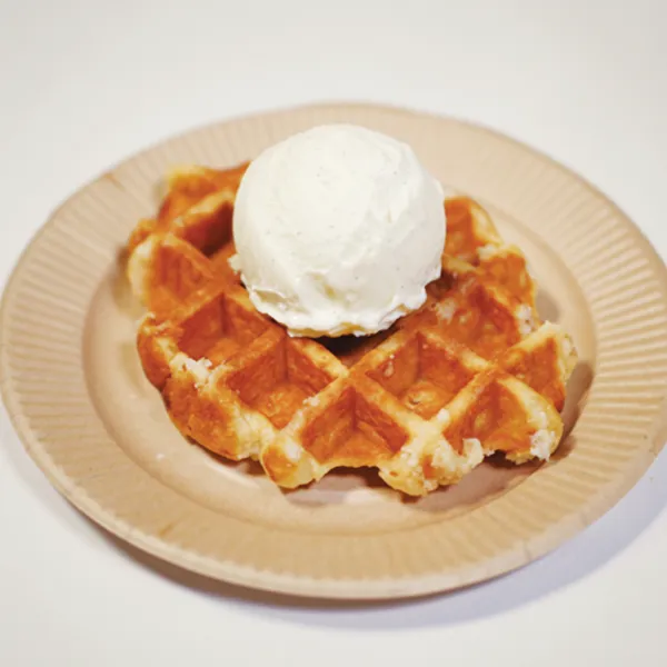 Liège waffle with vanilla ice-cream